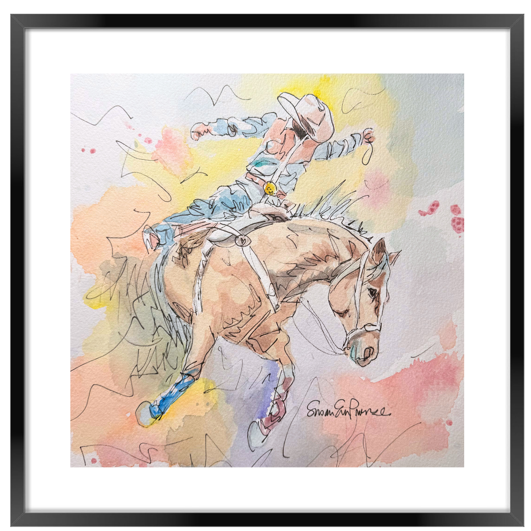 “8 Seconds" Original Watercolor - 12"x12" Framed