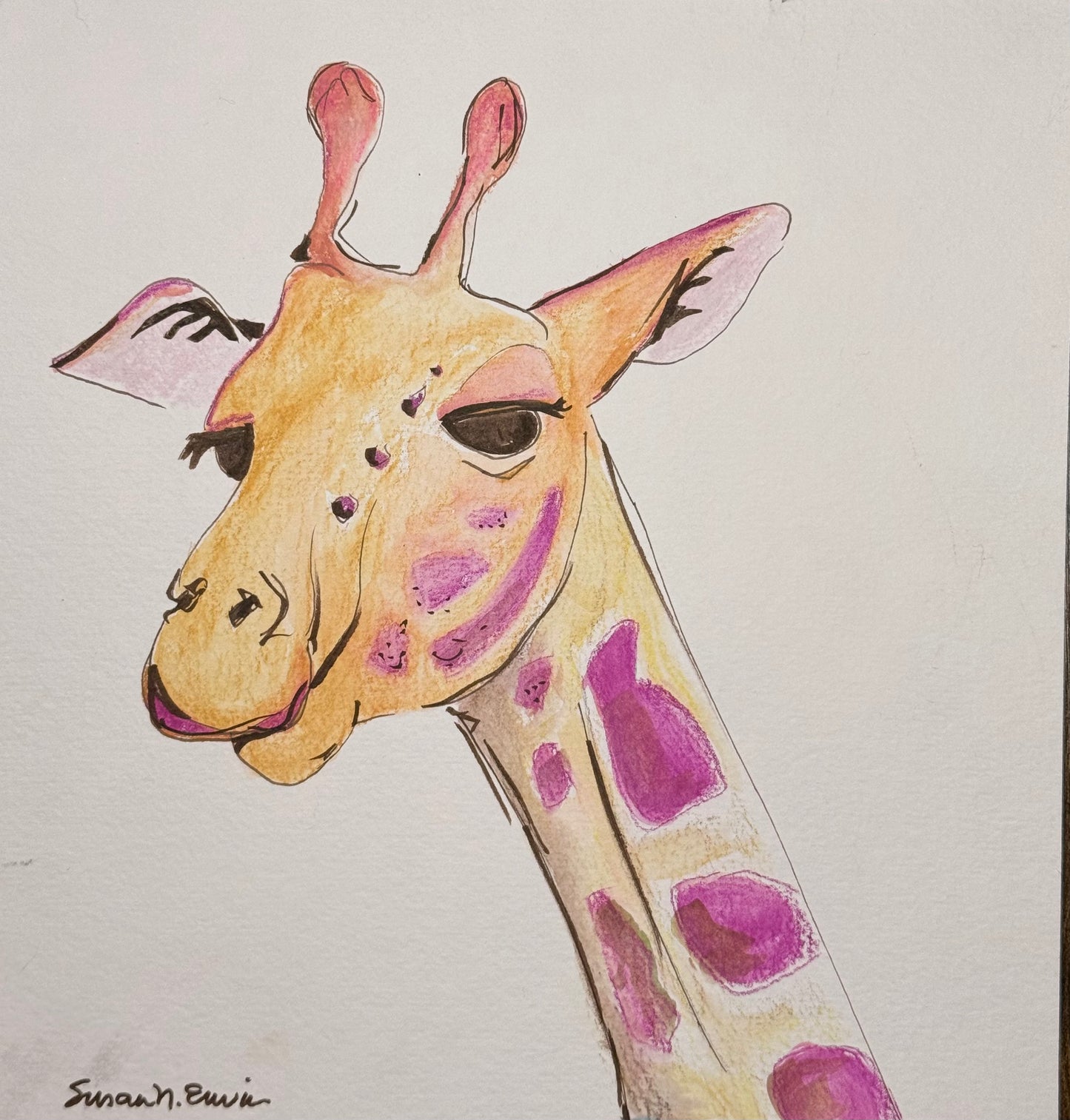 "Giraffe on Vogue" Mixed Media 9" x 9.5"