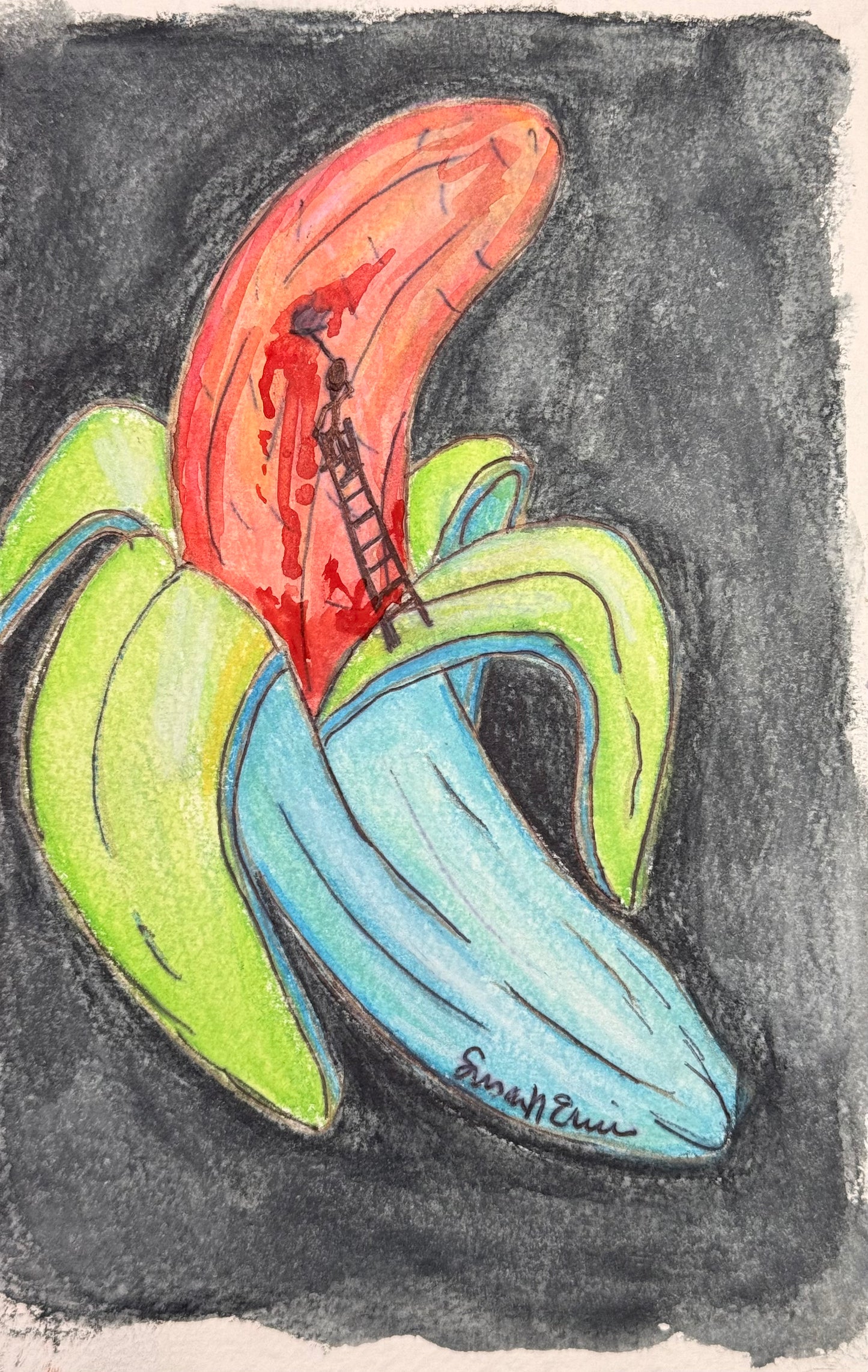 "Professional Banana Painter" Original Watercolor 5" x 8"