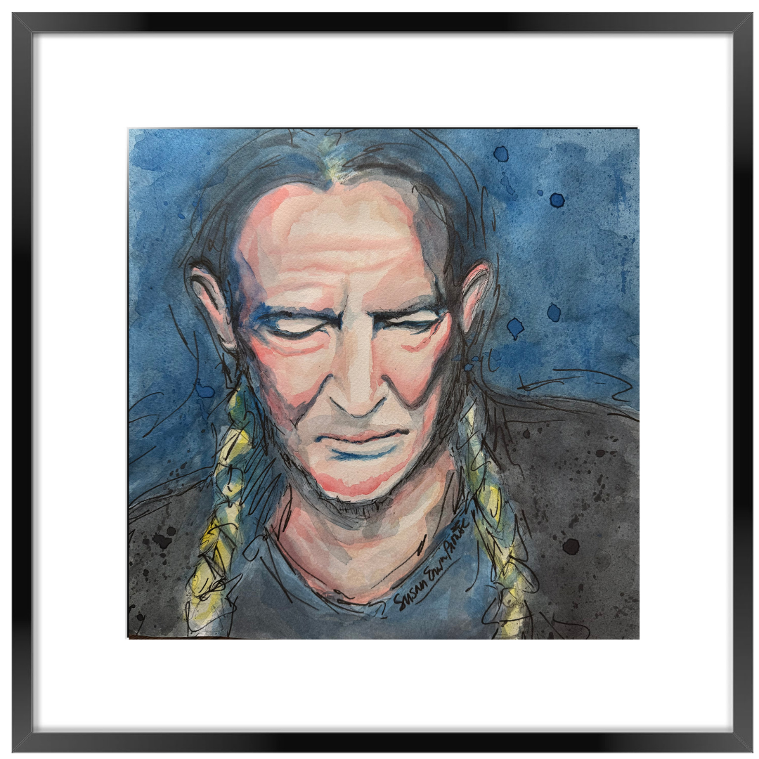 “Channeling Willie” Original Watercolor - 16"x16" Framed