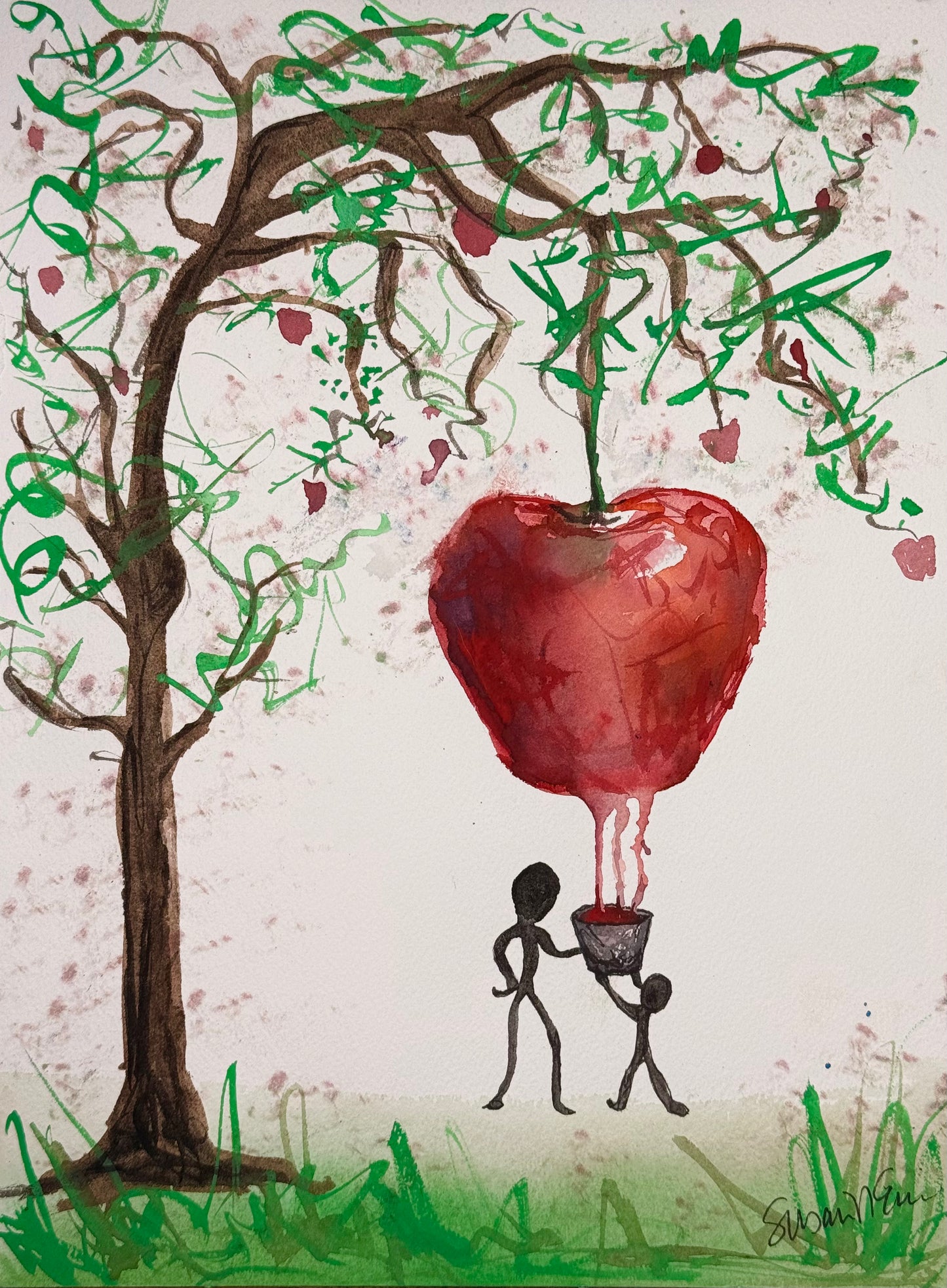 "Apple Juice Farmers" Original Watercolor 9" x 12"