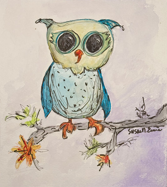 "Hoot on a Limb" Original Watercolor 9" x 10"