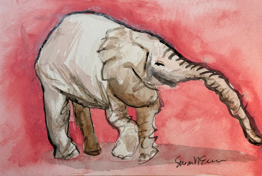 "Pink Elephant" Original Watercolor 6" x 9"