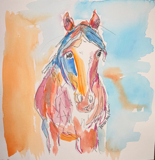 “Sunset Pony” Original Watercolor - 12"x12"