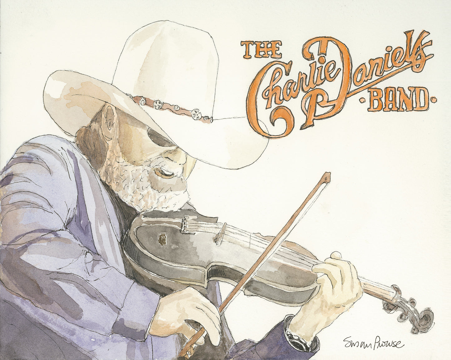 Charlie Daniels Original Watercolor by Susan Erwin Prowse